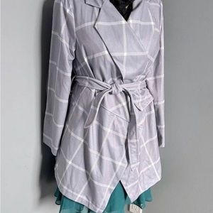 Kayaiv-Grid Asymmetric Women's Coat Belted Wrap Oversize Coat in grey